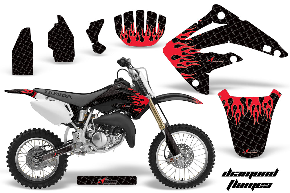 Dirt Bike Graphics Kit MX Decal Wrap For Honda CR85 CR 85 2003-2007 DIAMOND FLAMES RED BLACK-atv motorcycle utv parts accessories gear helmets jackets gloves pantsAll Terrain Depot
