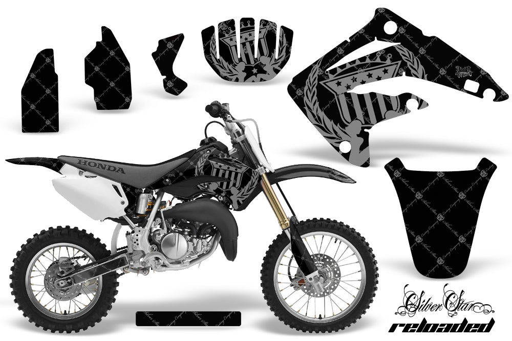 Dirt Bike Graphics Kit MX Decal Wrap For Honda CR85 CR 85 2003-2007 RELOADED SILVER BLACK-atv motorcycle utv parts accessories gear helmets jackets gloves pantsAll Terrain Depot