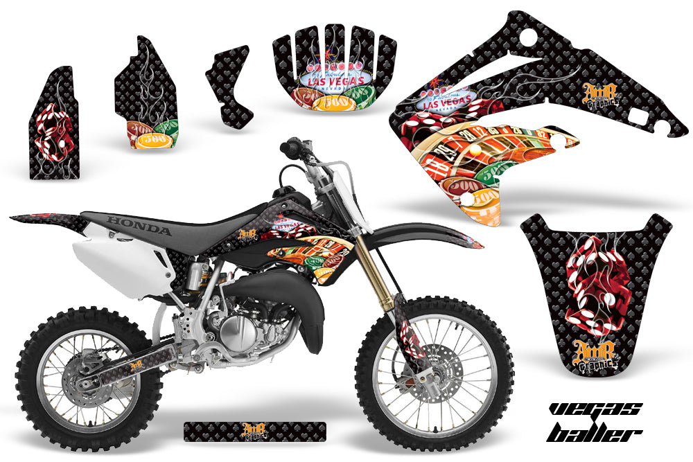 Dirt Bike Graphics Kit MX Decal Wrap For Honda CR85 CR 85 2003-2007 VEGAS BLACK-atv motorcycle utv parts accessories gear helmets jackets gloves pantsAll Terrain Depot