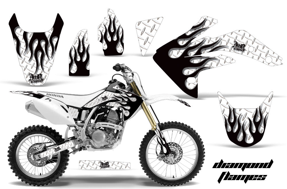 Dirt Bike Graphics Kit Decal Sticker Wrap For Honda CRF150R 2007-2016 DIAMOND FLAMES BLACK WHITE-atv motorcycle utv parts accessories gear helmets jackets gloves pantsAll Terrain Depot