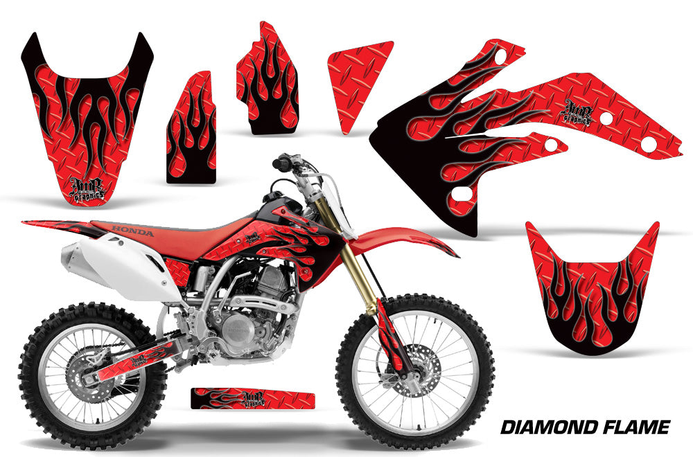Dirt Bike Graphics Kit Decal Sticker Wrap For Honda CRF150R 2007-2016 DIAMOND FLAMES BLACK RED-atv motorcycle utv parts accessories gear helmets jackets gloves pantsAll Terrain Depot