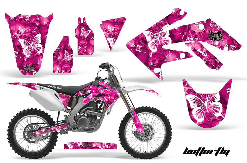 Dirt Bike Graphics Kit Decal Sticker Wrap For Honda CRF250R 2004-2009 BUTTERFLIES WHITE PINK-atv motorcycle utv parts accessories gear helmets jackets gloves pantsAll Terrain Depot