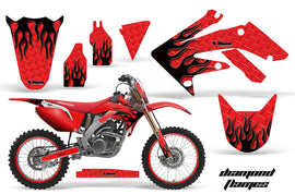Graphics Kit Decal Sticker Wrap + # Plates For Honda CRF250R 2004-2009 DIAMOND FLAMES BLACK RED-atv motorcycle utv parts accessories gear helmets jackets gloves pantsAll Terrain Depot