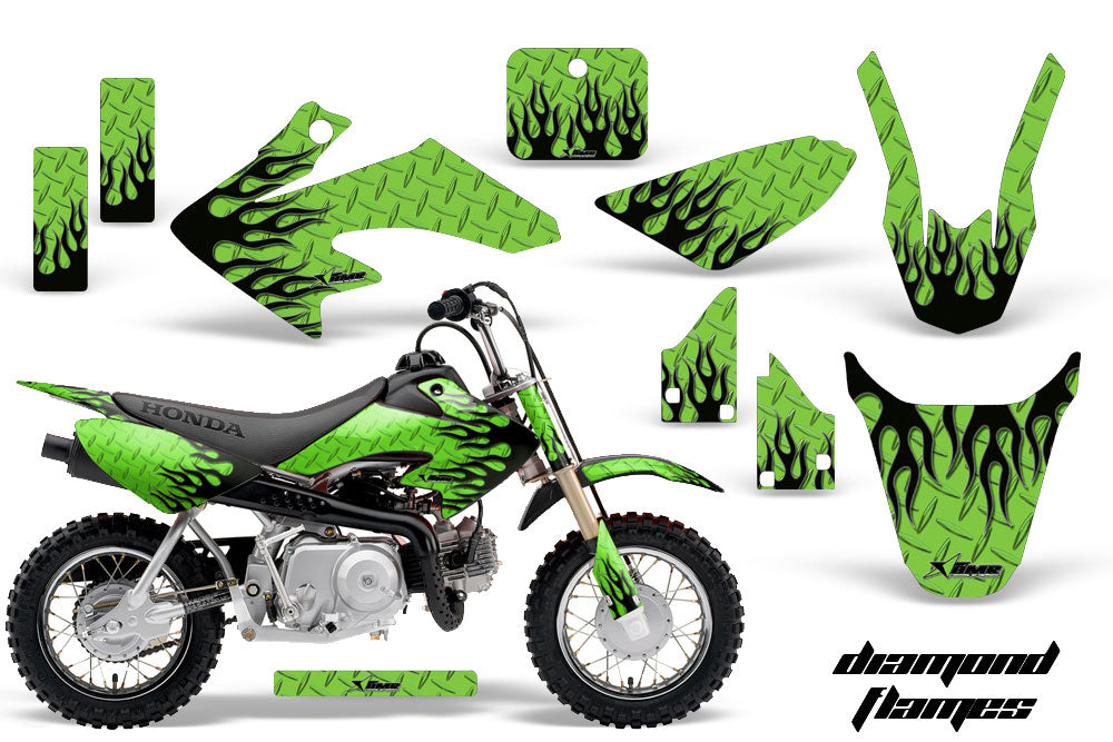 Dirt Bike Graphics Kit Decal Wrap For Honda CRF50 CRF 50 2014-2018 DIAMOND FLAMES BLACK GREEN-atv motorcycle utv parts accessories gear helmets jackets gloves pantsAll Terrain Depot