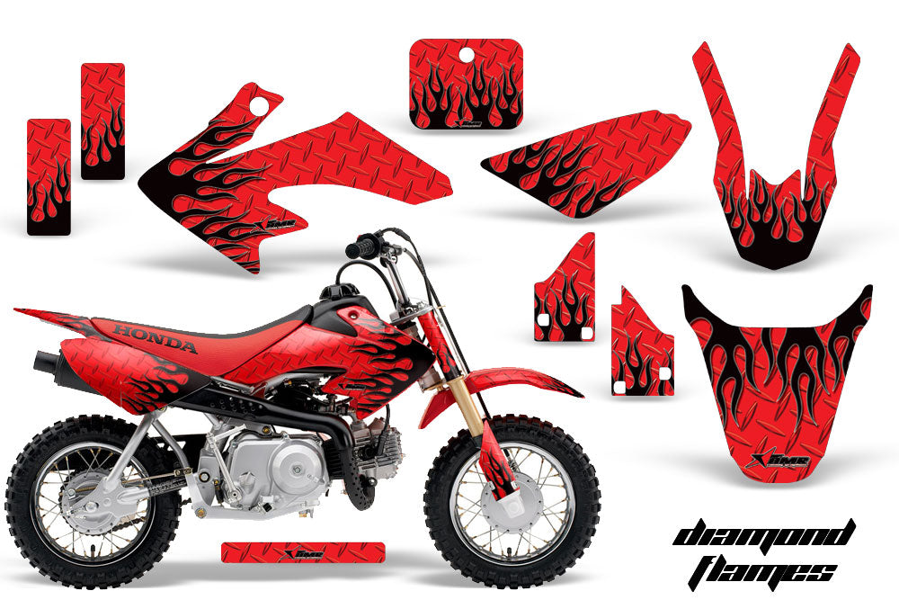 Dirt Bike Graphics Kit Decal Wrap For Honda CRF50 CRF 50 2014-2018 DIAMOND FLAMES BLACK RED-atv motorcycle utv parts accessories gear helmets jackets gloves pantsAll Terrain Depot