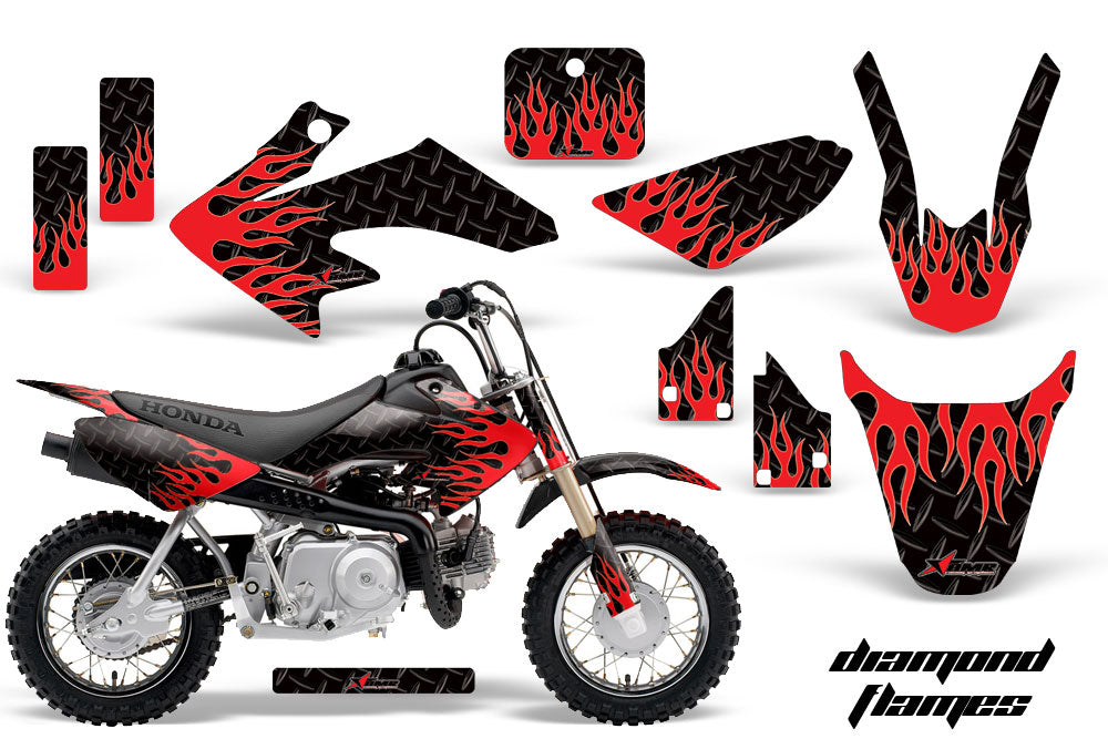 Dirt Bike Graphics Kit Decal Wrap For Honda CRF50 CRF 50 2014-2018 DIAMOND FLAMES RED BLACK-atv motorcycle utv parts accessories gear helmets jackets gloves pantsAll Terrain Depot