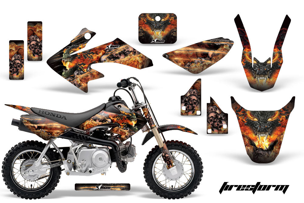 Dirt Bike Graphics Kit Decal Wrap For Honda CRF50 CRF 50 2014-2018 FIRESTORM BLACK-atv motorcycle utv parts accessories gear helmets jackets gloves pantsAll Terrain Depot