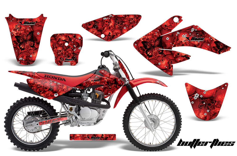 Dirt Bike Graphics Kit Decal Sticker Wrap For Honda CRF70 2004-2015 BUTTERFLIES BLACK RED-atv motorcycle utv parts accessories gear helmets jackets gloves pantsAll Terrain Depot