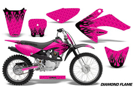Dirt Bike Graphics Kit Decal Sticker Wrap For Honda CRF70 2004-2015 DIAMOND FLAMES BLACK PINK-atv motorcycle utv parts accessories gear helmets jackets gloves pantsAll Terrain Depot