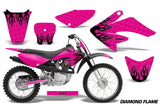 Dirt Bike Graphics Kit Decal Sticker Wrap For Honda CRF70 2004-2015 DIAMOND FLAMES BLACK PINK