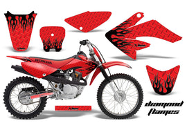 Dirt Bike Graphics Kit Decal Sticker Wrap For Honda CRF80 2004-2010 DIAMOND FLAMES BLACK RED-atv motorcycle utv parts accessories gear helmets jackets gloves pantsAll Terrain Depot