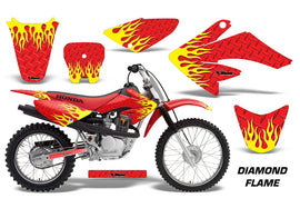 Dirt Bike Graphics Kit Decal Sticker Wrap For Honda CRF80 2004-2010 DIAMOND FLAMES YELLOW RED-atv motorcycle utv parts accessories gear helmets jackets gloves pantsAll Terrain Depot