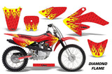 Dirt Bike Graphics Kit Decal Sticker Wrap For Honda CRF70 2004-2015 DIAMOND FLAMES YELLOW RED