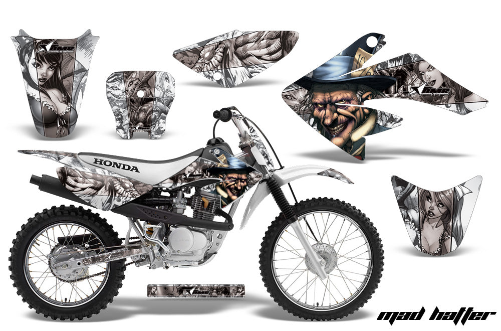 Dirt Bike Graphics Kit Decal Sticker Wrap For Honda CRF70 2004-2015 HATTSER SILVER WHITE-atv motorcycle utv parts accessories gear helmets jackets gloves pantsAll Terrain Depot