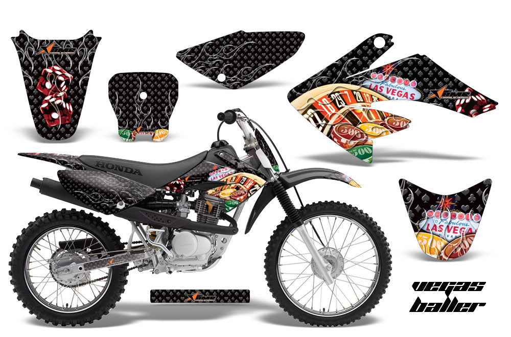 Dirt Bike Graphics Kit Decal Sticker Wrap For Honda CRF70 2004-2015 VEGAS BLACK-atv motorcycle utv parts accessories gear helmets jackets gloves pantsAll Terrain Depot