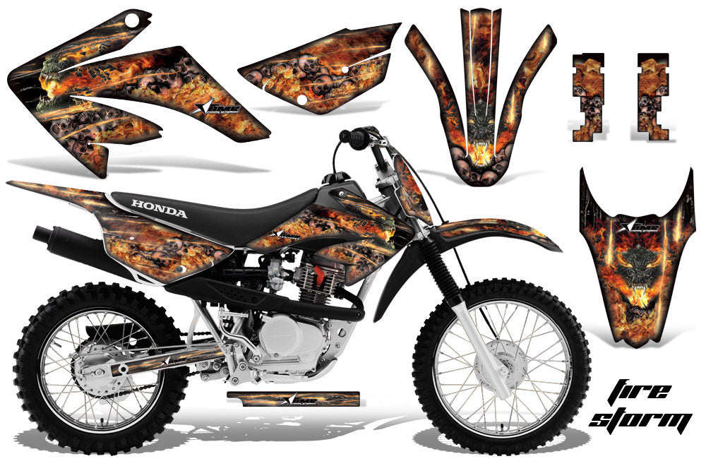 Dirt Bike Graphics Kit MX Decal Wrap For Honda CRF80 CRF100 2011-2016 FIRESTORM BLACK-atv motorcycle utv parts accessories gear helmets jackets gloves pantsAll Terrain Depot