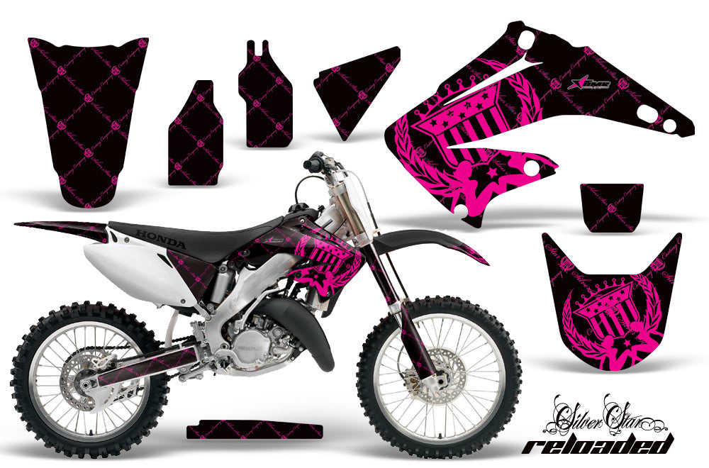 Dirt Bike Graphics Kit Decal Wrap For Honda CR125R CR250R 2002-2008 RELOADED PINK BLACK-atv motorcycle utv parts accessories gear helmets jackets gloves pantsAll Terrain Depot