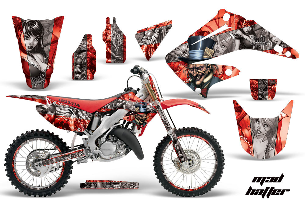 Graphics Kit Decal Wrap + # Plates For Honda CR125R CR250R 2002-2008 HATTER SILVER RED-atv motorcycle utv parts accessories gear helmets jackets gloves pantsAll Terrain Depot