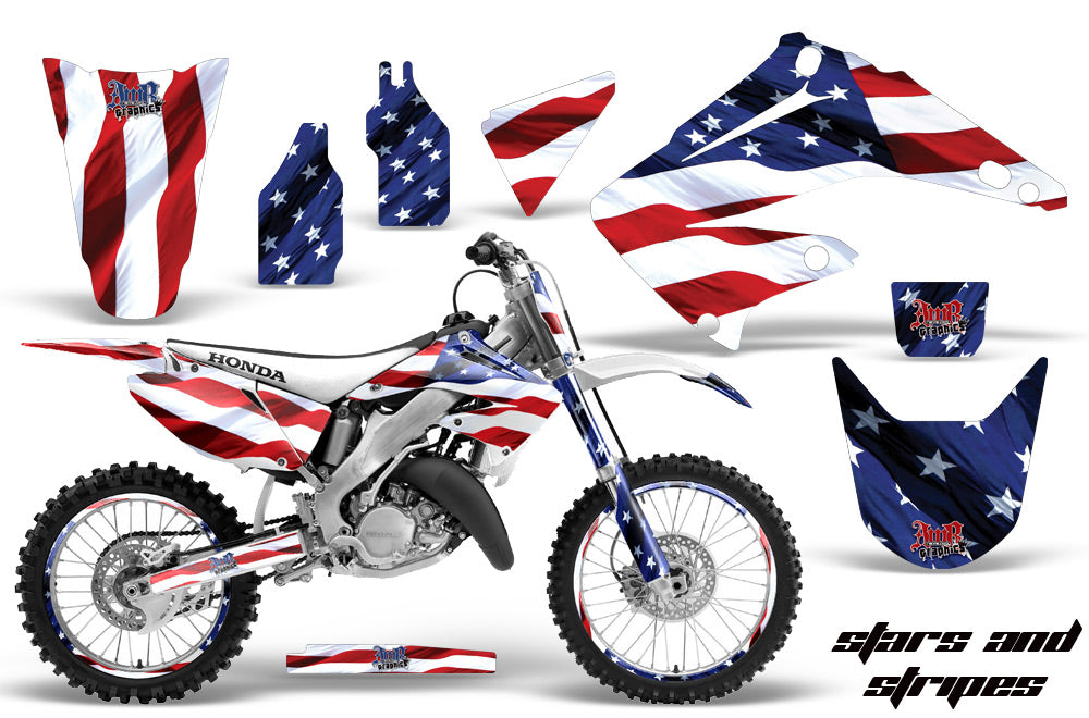 Graphics Kit Decal Wrap + # Plates For Honda CR125R CR250R 2002-2008 USA FLAG-atv motorcycle utv parts accessories gear helmets jackets gloves pantsAll Terrain Depot