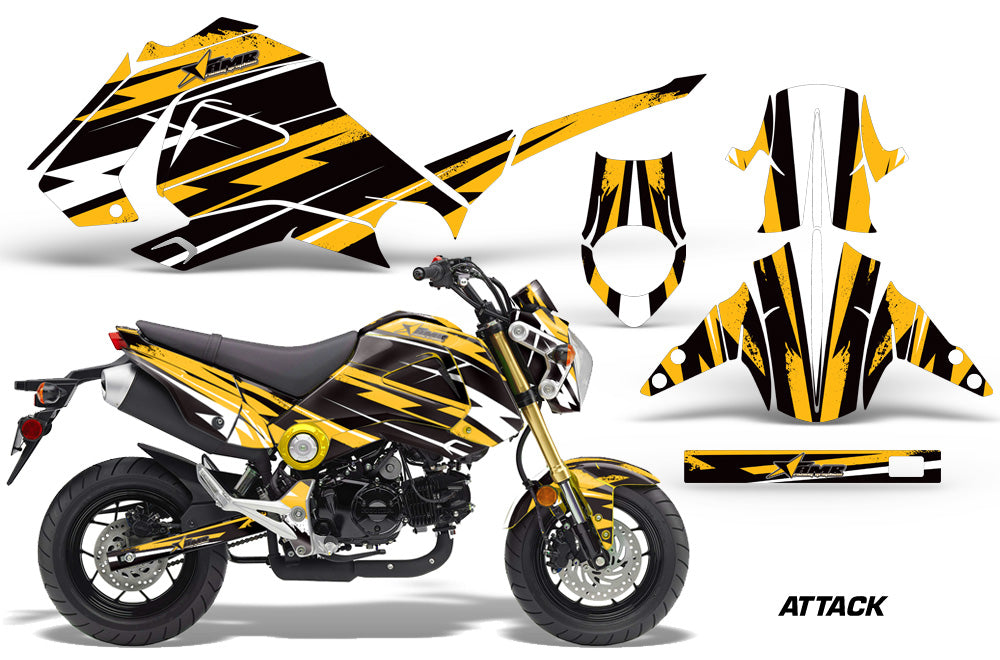 Motorcycle Graphics Kit Decal Sticker Wrap For Honda GROM 125 2013-2016 ATTACK YELLOW-atv motorcycle utv parts accessories gear helmets jackets gloves pantsAll Terrain Depot