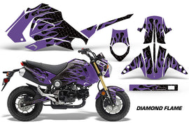 Motorcycle Graphics Kit Decal Sticker Wrap For Honda GROM 125 2013-2016 DIAMOND FLAMES PURPLE BLACK-atv motorcycle utv parts accessories gear helmets jackets gloves pantsAll Terrain Depot