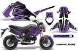 Motorcycle Graphics Kit Decal Sticker Wrap For Honda GROM 125 2013-2016 DIAMOND FLAMES PURPLE BLACK