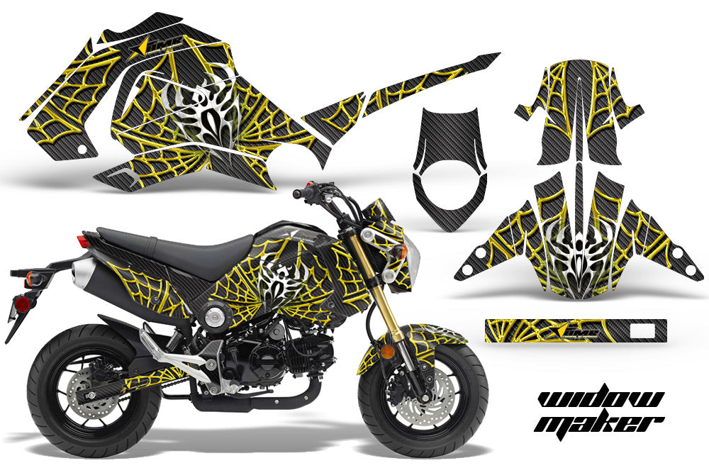 Motorcycle Graphics Kit Decal Sticker Wrap For Honda GROM 125 2013-2016 WIDOW YELLOW BLACK-atv motorcycle utv parts accessories gear helmets jackets gloves pantsAll Terrain Depot