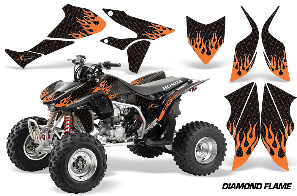 ATV Graphics Kit Quad Decal Sticker Wrap For Honda TRX450R TRX450ER DIAMOND FLAMES ORANGE BLACK-atv motorcycle utv parts accessories gear helmets jackets gloves pantsAll Terrain Depot