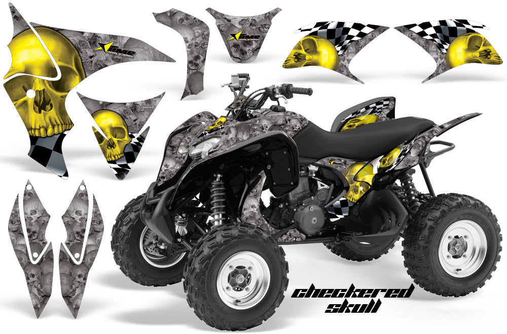 ATV Graphics Kit Quad Decal Sticker Wrap For Honda TRX700XX 2009-2015 CHECKERED YELLOW SILVER-atv motorcycle utv parts accessories gear helmets jackets gloves pantsAll Terrain Depot