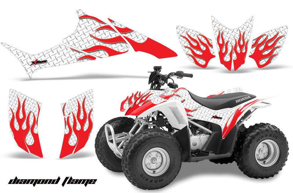ATV Graphics Kit Quad Decal Sticker Wrap For Honda TRX90 2006-2018 DIAMOND FLAMES RED WHITE-atv motorcycle utv parts accessories gear helmets jackets gloves pantsAll Terrain Depot