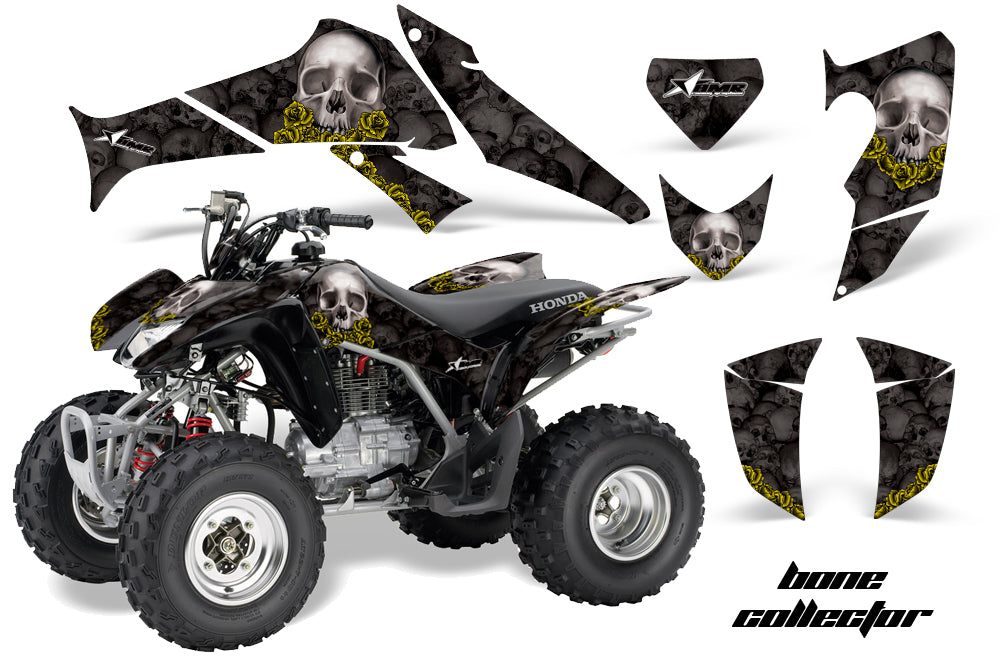 ATV Decal Graphics Kit Quad Sticker Wrap For Honda TRX250X 2006-2018 BONES BLACK YELLOW-atv motorcycle utv parts accessories gear helmets jackets gloves pantsAll Terrain Depot