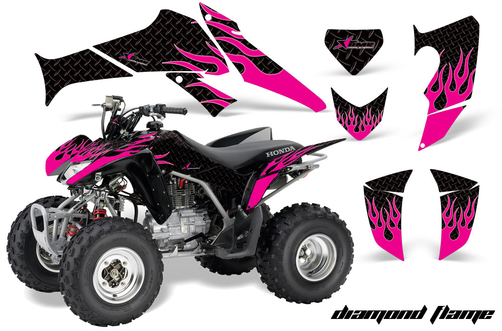 ATV Decal Graphics Kit Quad Sticker Wrap For Honda TRX250X 2006-2018 DIAMOND FLAMES PINK BLACK-atv motorcycle utv parts accessories gear helmets jackets gloves pantsAll Terrain Depot
