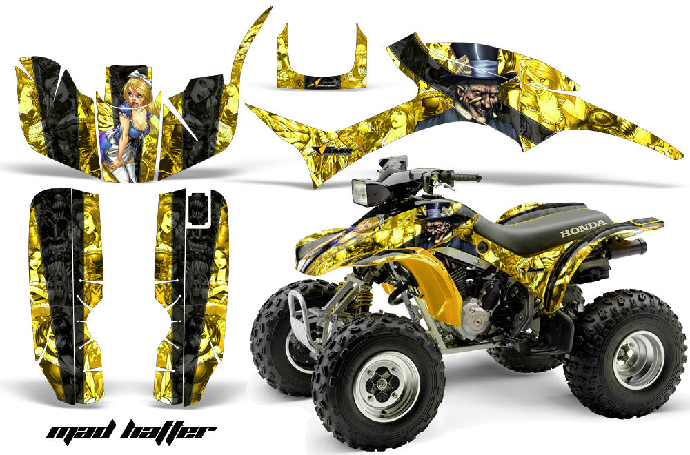 ATV Graphic Kit Quad Decal Wrap For Honda Sportrax TRX300EX 1993-2006 HATTER BLACK YELLOW-atv motorcycle utv parts accessories gear helmets jackets gloves pantsAll Terrain Depot