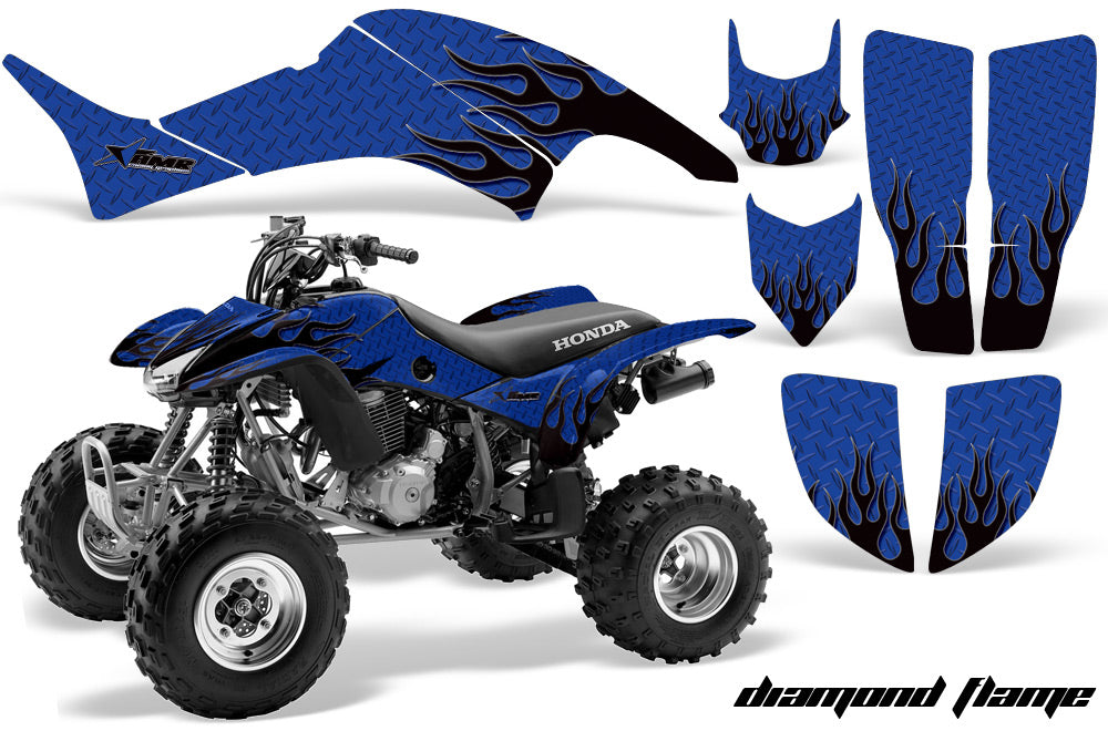 ATV Graphics Kit Decal Quad Sticker Wrap For Honda TRX400EX 1999-2007 DIAMOND FLAMES BLACK BLUE-atv motorcycle utv parts accessories gear helmets jackets gloves pantsAll Terrain Depot