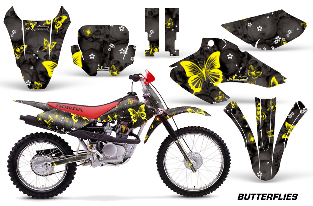 Dirt Bike Graphics Kit Decal Wrap For Honda XR80R XR100R 2001-2003 BUTTERFLIES YELLOW BLACK-atv motorcycle utv parts accessories gear helmets jackets gloves pantsAll Terrain Depot
