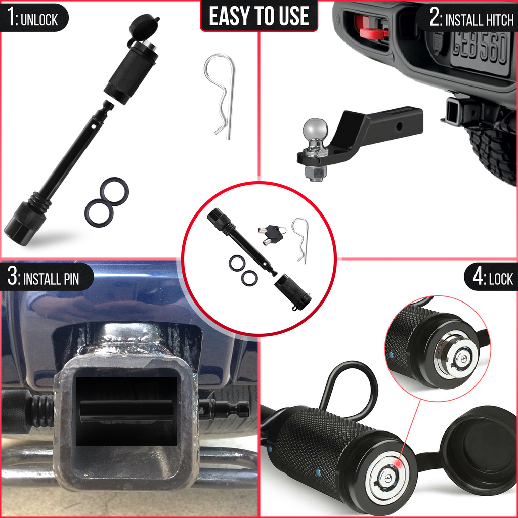 Hawk Motosport 5/8" Hitch Pin Lock Barbell-Style Anti-Rattle Universal Receiver Locking Black