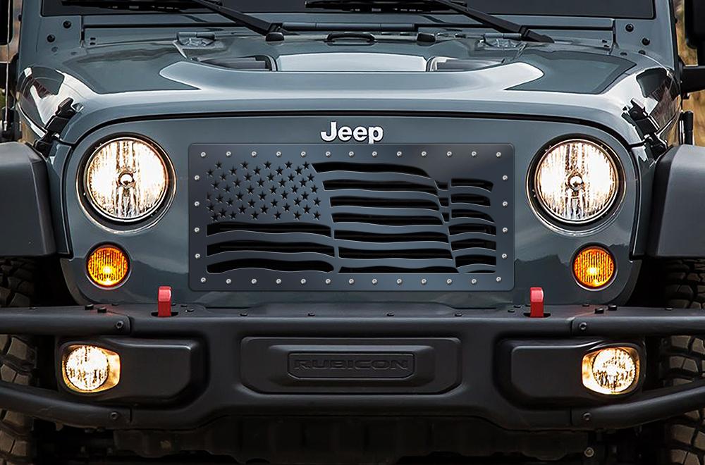 1 Piece Steel Grille for Jeep Wrangler 2007-2016 - AMERICAN FLAG WAVE-atv motorcycle utv parts accessories gear helmets jackets gloves pantsAll Terrain Depot