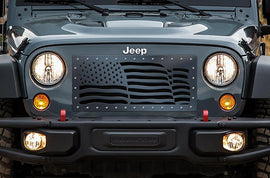 1 Piece Steel Grille for Jeep Wrangler 2007-2016 - AMERICAN FLAG WAVE-atv motorcycle utv parts accessories gear helmets jackets gloves pantsAll Terrain Depot