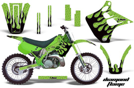 Dirt Bike Graphics Kit Decal Wrap For Kawasaki KX125 KX250 1990-1991 DIAMOND FLAMES BLACK GREEN-atv motorcycle utv parts accessories gear helmets jackets gloves pantsAll Terrain Depot