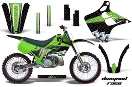Dirt Bike Graphics Kit Decal Wrap For Kawasaki KX125 KX250 1990-1991 DIAMOND RACE BLACK GREEN-atv motorcycle utv parts accessories gear helmets jackets gloves pantsAll Terrain Depot