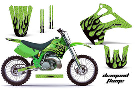 Dirt Bike Graphics Kit Decal Wrap For Kawasaki KX125 KX250 1992-1993 DIAMOND FLAMES BLACK GREEN-atv motorcycle utv parts accessories gear helmets jackets gloves pantsAll Terrain Depot