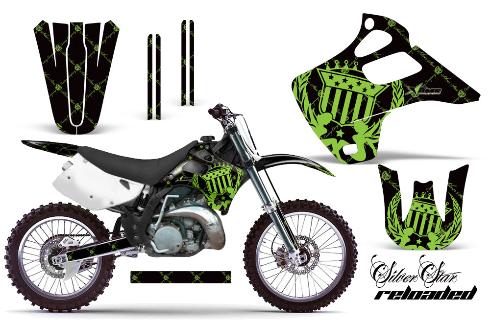 Dirt Bike Graphics Kit Decal Wrap For Kawasaki KX125 KX250 1992-1993 RELOADED GREEN BLACK-atv motorcycle utv parts accessories gear helmets jackets gloves pantsAll Terrain Depot