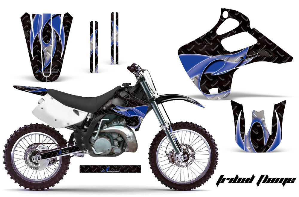 Dirt Bike Graphics Kit Decal Wrap For Kawasaki KX125 KX250 1992-1993 TRIBAL BLUE BLACK-atv motorcycle utv parts accessories gear helmets jackets gloves pantsAll Terrain Depot