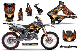 Graphics Kit Decal Wrap + # Plates For Kawasaki KX125 KX250 1994-1998 FIRESTORM BLACK-atv motorcycle utv parts accessories gear helmets jackets gloves pantsAll Terrain Depot