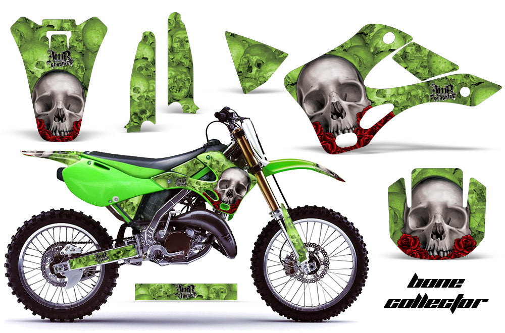 Dirt Bike Graphics Kit Decal Wrap For Kawasaki KX125 KX250 1999-2002 BONES GREEN-atv motorcycle utv parts accessories gear helmets jackets gloves pantsAll Terrain Depot