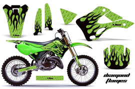 Dirt Bike Graphics Kit Decal Wrap For Kawasaki KX125 KX250 1999-2002 DIAMOND FLAMES BLACK GREEN-atv motorcycle utv parts accessories gear helmets jackets gloves pantsAll Terrain Depot
