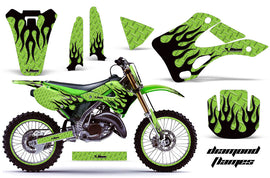 Graphics Kit Decal Wrap + # Plates For Kawasaki KX125 KX250 1999-2002 DIAMOND FLAMES BLACK GREEN-atv motorcycle utv parts accessories gear helmets jackets gloves pantsAll Terrain Depot