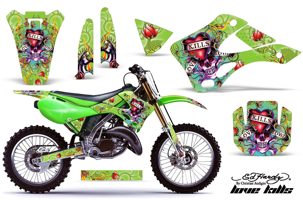 Dirt Bike Graphics Kit Decal Wrap For Kawasaki KX125 KX250 1999-2002 EDHLK GREEN-atv motorcycle utv parts accessories gear helmets jackets gloves pantsAll Terrain Depot