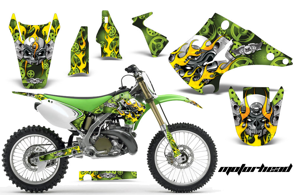 Dirt Bike Decal Graphics Kit Wrap For Kawasaki KX125 KX250 2003-2016 MOTORHEAD GREEN-atv motorcycle utv parts accessories gear helmets jackets gloves pantsAll Terrain Depot