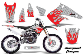 Dirt Bike Graphics Kit Decal Sticker Wrap For Kawasaki KX250F 2004-2005 DIAMOND FLAMES RED SILVER-atv motorcycle utv parts accessories gear helmets jackets gloves pantsAll Terrain Depot